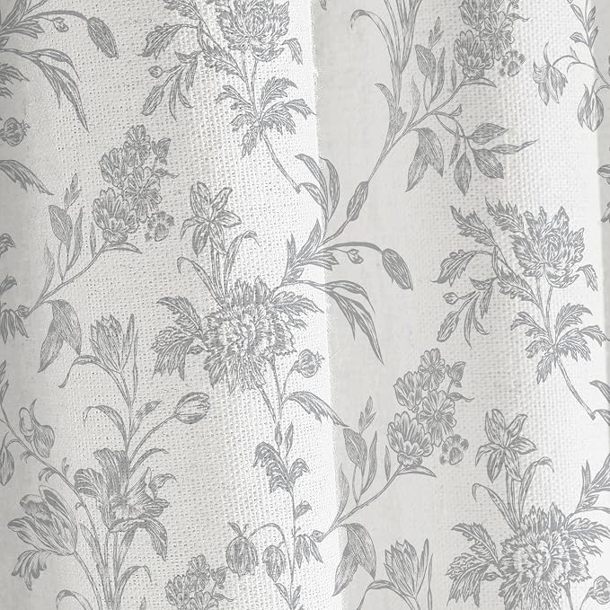 WOUVMA Vintage Farmhouse Shower Curtain for Bathroom Grey Shower Curtain Floral Cotton 72" W x 72" L