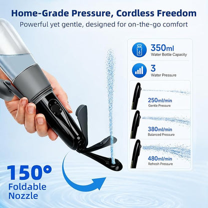Xavilo Travel Portable Electric Bidet, 3 Pressure Levels & 2 Spray Modes | 150° Foldable Nozzle, 350ml Tank, 100 Uses/Charge, 60°C Warm Water Safe, IPX7 Waterproof, Handheld Sprayer for Home & Camping