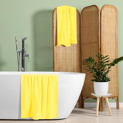 Cotton 2 Pack Oversized Bath Towel Set 28x55 inches, Large Bath Towels, Ultra Absorbant Compact Quickdry & Lightweight Towel, Ideal for Gym Travel Camp Pool - Yellow