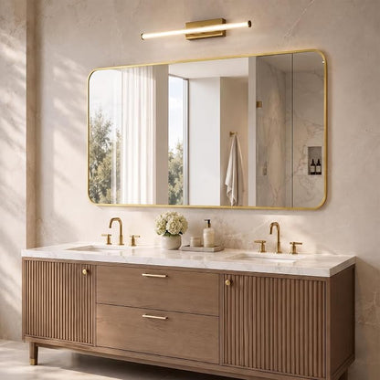 30x48 Inch Brushed Gold Rounded Rectangle Bathroom Vanity Mirror | For Over-Sink Bathrooms, Corrosion-Resistant Aluminum Frame, Slim Front Profile, Vertical or Horizontal Layout