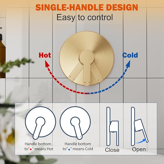 Tub Shower Faucet, Brushed Gold Shower Faucet Set with 8-Inch All-Metal Rainfall Showerhead and Bathtub Spout, Single-Handle Tub Shower-Trim Kit Included Valve, Brushed Gold