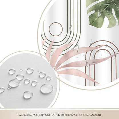 Glawry Abstract Tropical Shower Curtain Chic Boho Plant Palm Leaf Watercolor Pink Green Simple Minimalist Bathroom Modern Botanical 72Wx72L Inches Bath Accessories Art Home Decor Fabric 12 Pack Hooks