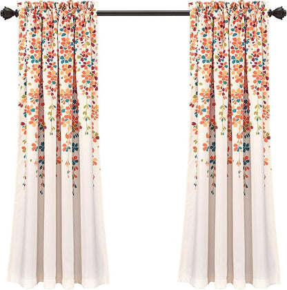 Lush Decor Weeping Flower Light Filtering Window Curtain Panels, Pair, 52"W x 63"L + 2" Header, Turquoise & Tangerine - Charming Modern Floral Curtains for Living Room, Dining Room, & Bedroom