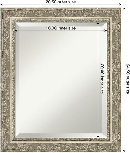 Amanti Art Silver Bathroom Mirror for Over Sink, 24x20 Filigree Silver Rectangle Vanity Mirror, Small Traditional Frame, Hangs Horizonally and Vertically, Bathroom Wall Decor, Beveled Edge