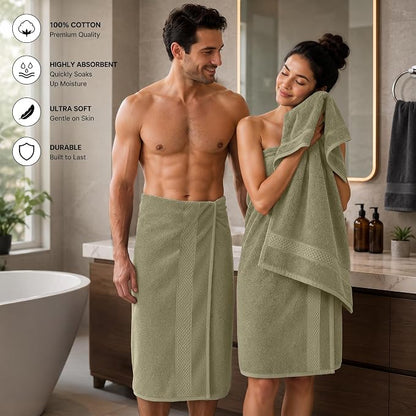 DAN RIVER 600 GSM Cotton Large Bath Towels Set of 4, 27 x 54 Inches, Beige | Larger & Lighter Weight Towels for Bathroom - Highly Absorbent & Quick Dry 100% Cotton Bath Towel Set for Home, Spa & Hotel