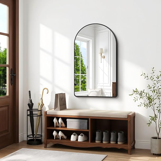 BONEWEI Arched Wall Mirror,30x45 inch Black Arched Mirror Bathroom,Vanity Mirror for Over Sink Metal Frame,Tempered Glass Arch Mirrors for Bedroom,Entryway,Living Room,Home Decor Shatter-Proof