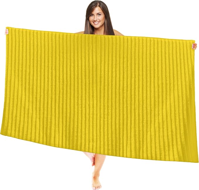 Elegant Comfort 100% Turkish Cotton Corduroy Ribbed Luxury Jumbo Bath Towel Ultra Soft - 35 x 70 Inch - Luxury Spa Premium Hotel Quality Highly Absorbent and Quick Dry Large Bath Towel, Yellow