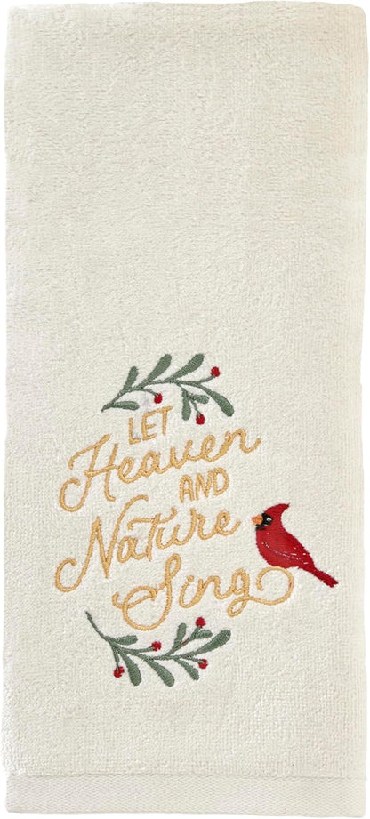 SKL Home Christmas/Winter Heaven & Nature Sing Hand Towel Set-2pc, Natural | 100% Cotton. Soft, embroidered velour. Great for the bathroom, kitchen or bar & holiday gifting.