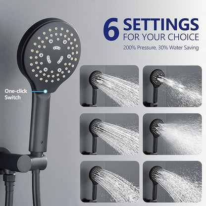 Matte Black Shower Faucet Set, Wall Mount Rain Shower System 10 Inches Shower Head and Shower Handheld, Included Pressure Balance Valve and Trim Kit