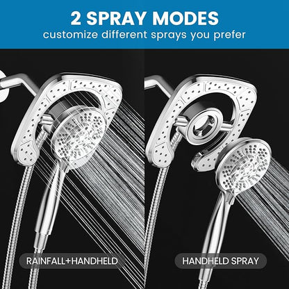 High Pressure Shower Heads, 7.2Inch 2 in 1 Rainfall Shower head & Handheld Showers with Magnetic Docking System, Ten-Function Handheld Shower Head with 59" Rotatable Stainless Steel Hose (Chrome)