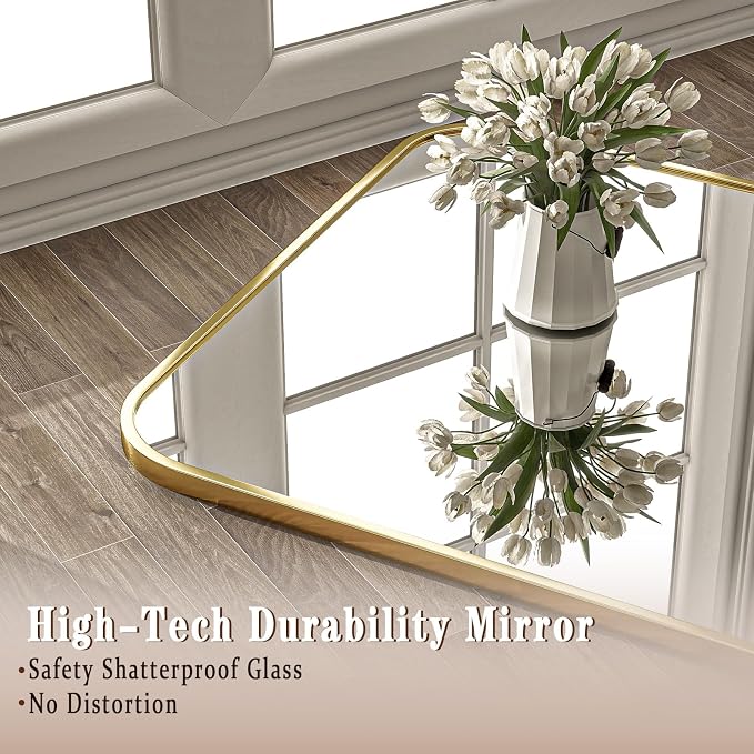 24x36 Inch Gold Bathroom Vanity Mirror for Over Sink | Rectangle Wall Mirror for Bathroom with Round Corner, Hangs Horizontally Vertically for Living Room, Bedroom as Home Decor