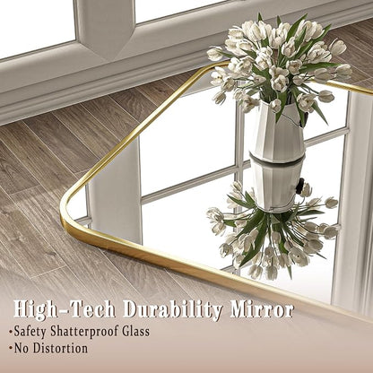24x36 Inch Gold Bathroom Vanity Mirror for Over Sink | Rectangle Wall Mirror for Bathroom with Round Corner, Hangs Horizontally Vertically for Living Room, Bedroom as Home Decor