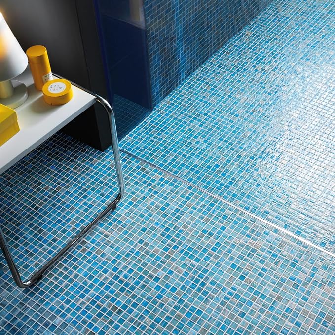 11.5 sq.ft Azure Blue Glass Mosaic Tile for Bathroom, Pool, Backsplash | Waterproof Wall & Floor Tile. Heat & frost resistant outdoors. Mesh-mounted easy install. Use any grout. Easy clean. 10pcs.