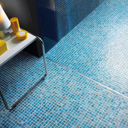 11.5 sq.ft Azure Blue Glass Mosaic Tile for Bathroom, Pool, Backsplash | Waterproof Wall & Floor Tile. Heat & frost resistant outdoors. Mesh-mounted easy install. Use any grout. Easy clean. 10pcs.