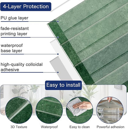 MORCART 2026 New Peel and Stick Backsplash, 20PCS 11.8"x11.8", Forest Green | 3D Adhesive Waterproof Wall Tiles for Kitchen, Bathroom, Living Room, Laundry Room, Subway Tiles