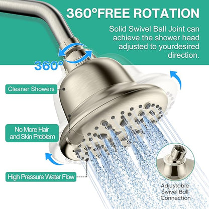 Cobbe Filtered Shower Head, 7 Modes High Pressure Shower Head | Shower Head with Filters for Hard Water for Remove Chlorine and Harmful Substances (Elegant Brushed Nickel, 5 Inch Round)