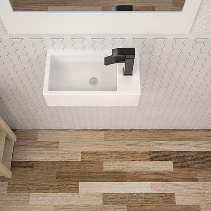 Dcolora 18x10 Inch Floating Vessel Sink, Small Wall Mounted Right Hand Bathroom Sink, White Ceramic Porcelain Rectangle Basin for Bathroom