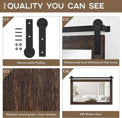 COGOOD Farmhouse Bathroom Mirrors for Over Sink - 30 x 49 Black Brown | Rustic Barn Door Wood Framed Vanity Mirror for Entryway, Living Room, Bedroom, Dresser Wall Decor
