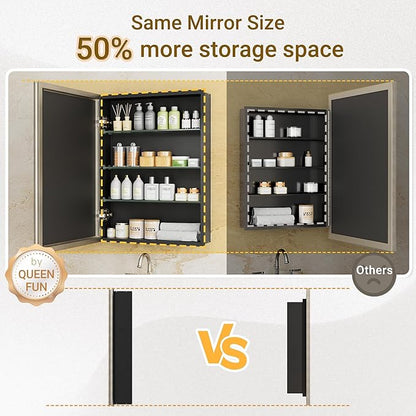 Pre-Assembled Surface or Recessed Medicine Cabinet Mirror-60x30 Brushed Nickel Bathroom Medicine Cabinet with Mirror & Rustproof Aluminum Frame, Beveled Bathroom Vanity Mirror with Storage