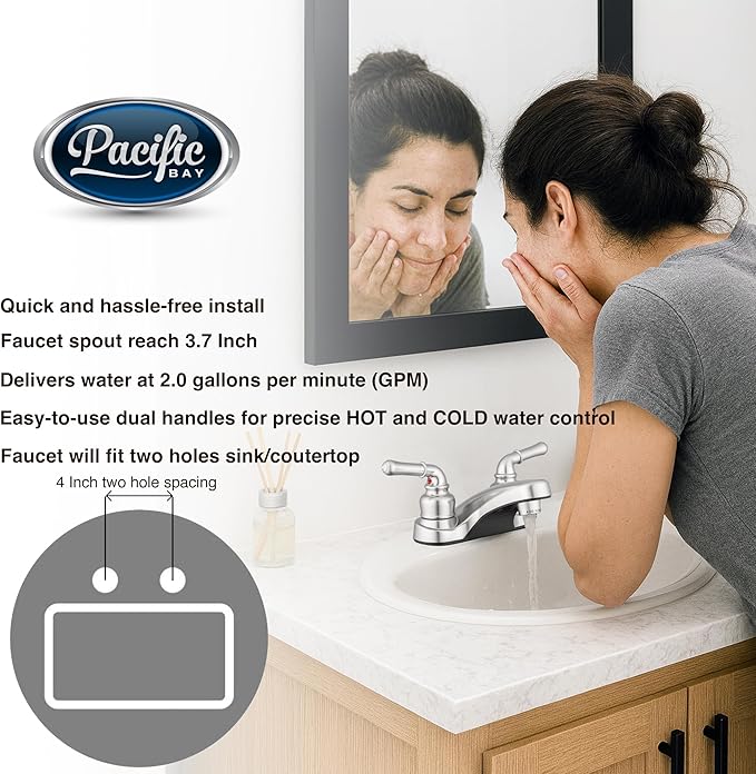 Pacific Bay Lynden Bathroom Sink Faucet - Metallic Plating Over Lightweight ABS Plastic (Brushed Satin Nickel)