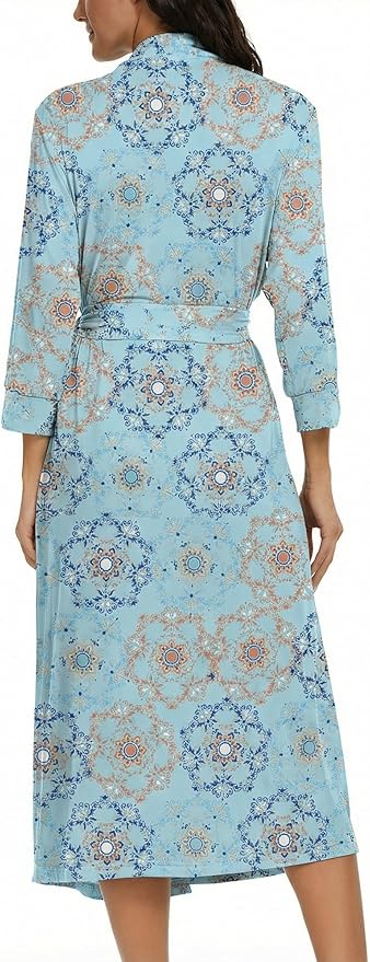 VINTATRE Women Kimono Robes Long Knit Bathrobe Lightweight Soft Knit Sleepwear V-neck Casual Ladies Loungewear