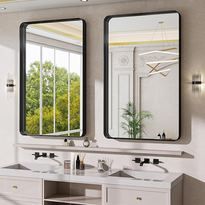Bathroom Mirrors for Over Sink 30 x 48 Inch Rounded Rectangle Bathroom Vanity Mirror Bathroom Mirror for Wall Hangs Horizontally or Vertically for Living Room Bedroom Entryway Black