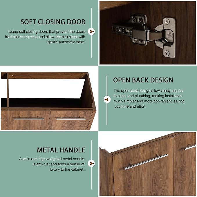 60 Inch Floating Bathroom Vanity,60" Bathroom Vanity Without Sink,Modern Bathroom Vanity Cabinet,Brown Wall Mounted Cabinet(Sink Basin Not Included)
