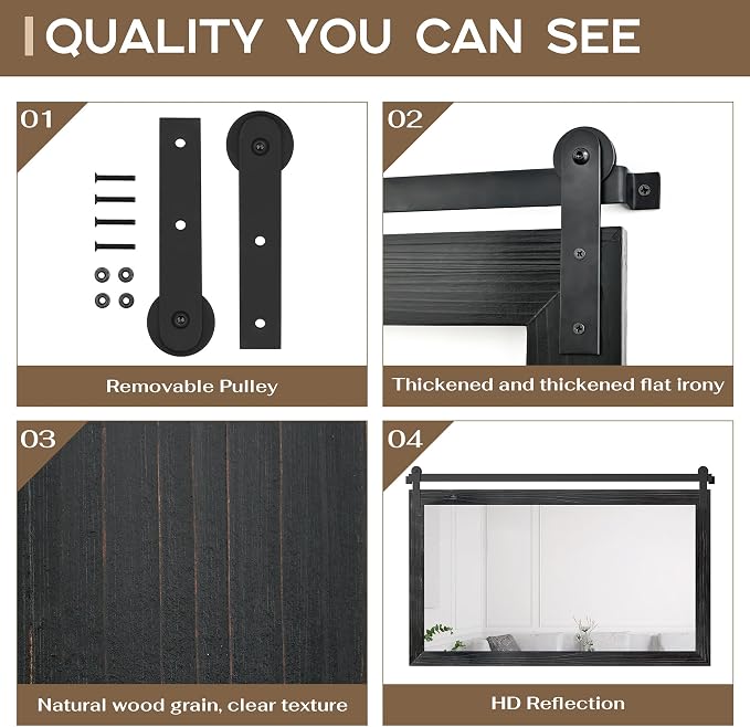 COGOOD Farmhouse Bathroom Mirrors for Over Sink - 30 x 45 Black | Rustic Barn Door Wood Framed Vanity Mirror for Entryway, Living Room, Bedroom, Dresser Wall Decor