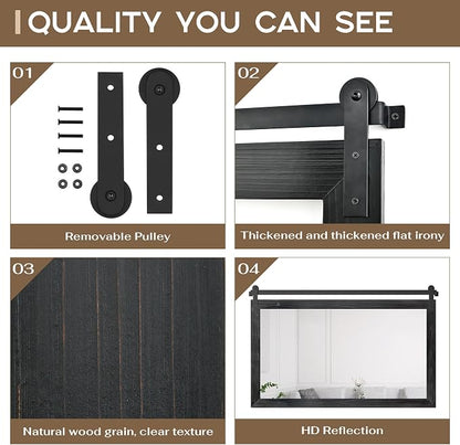 COGOOD Farmhouse Bathroom Mirrors for Over Sink - 30 x 45 Black | Rustic Barn Door Wood Framed Vanity Mirror for Entryway, Living Room, Bedroom, Dresser Wall Decor