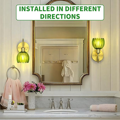 Wall Sconces Lights Lamp for Bedroom Bathroom, Modern Vanity Light Fixtures, Wall Mount Lighting Vintage Tulip Green Glass Shade for Living Room Mirror Hallway Kitchen