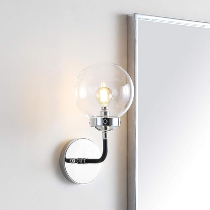 JONATHAN Y 6" Chrome/Black 1-Light LED Wall Sconce Vanity Lighting, Clear Glass Globe Shade Modern Contemporary Sconce for Bathroom Mirror, Hallway, UL Listed (JYL9056A)
