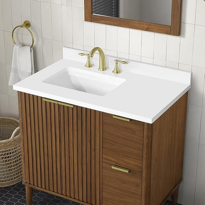 OVE Decors Indy 36 in. Undermount Single Sink Bathroom Vanity with White Engineered Marble Top, Warm Walnut