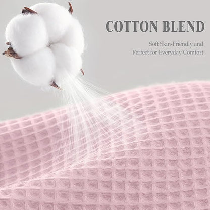 Pink Waffle Weave Shower Curtain - Cotton Fabric Texture Heavyweight Shower Curtain for Bathroom,Washable,72Wx72L