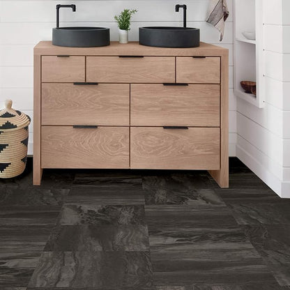 FloorPops FP3328 Raven Peel & Stick Peel and stick floor tiles, Black, 12 inch x 12 inch