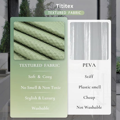 Tititex Solid Sage Green Cloth Fabric Shower Curtain Liner with 2 Magnets - Texture Soft Hotel Quality Waterproof Shower Liner, Light-Weight & Machine Washable 72x78 inch