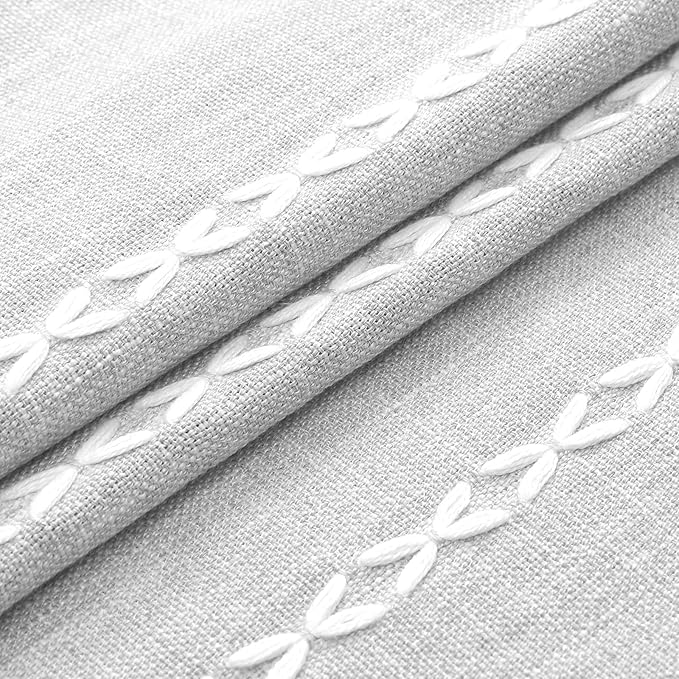 Farmhouse Tassel Linen Shower Curtain,3D Embroidery Stripe Light Grey,72x84 | Extra Long,310GSM Boho Texture Heavy Duty Cloth,Water Repellent,Wrinkle Resistant,Vintage Farmhouse Rustic,12 Plastic Hooks