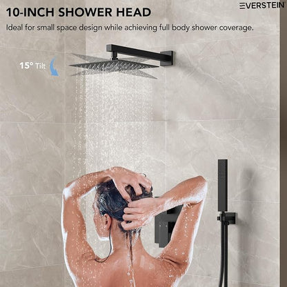 10 Inch High Pressure Rainfall Shower System with Handheld Spray, Wall Mount Bathroom Shower Faucet Set with Valve (Matte Black)