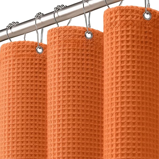 Waffle Weave Shower Curtain - Orange Cotton Fabric Texture Heavyweight Shower Curtains for Bathroom,Washable,72Wx72L