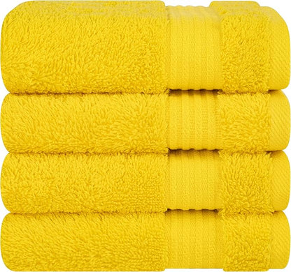 Cotton Paradise 100% Cotton Turkish Washcloth Set for Bathroom, 4 Piece Soft Absorbent Small Towels Wash Rags, Yellow