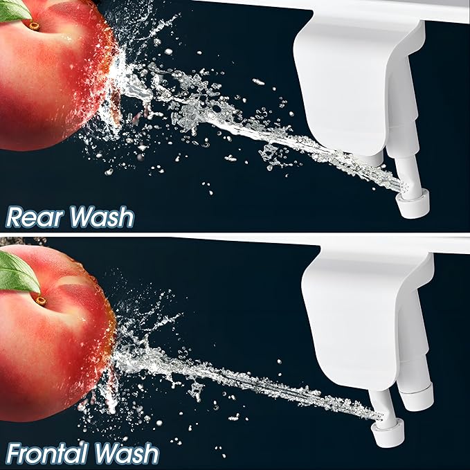 Ultra-Slim Bidet Attachment for Toilet - Dual Nozzle (Frontal & Rear Wash) with Adjustable Cold Water Pressure and Stainless Steel Inlet - Hygienic Solution for Fresh Cleanliness, Silver 1 Pcs