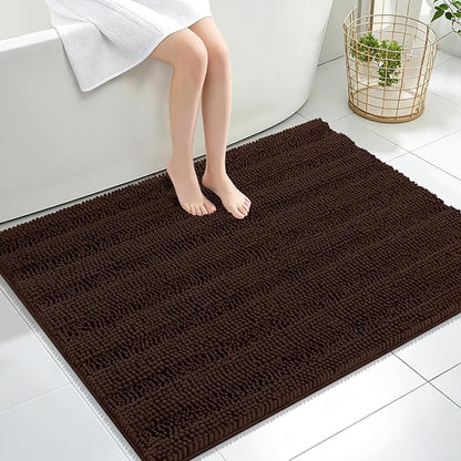 OLANLY Thick Large Bathroom Rugs 40x32, Soft Chenille Bath Rugs, Brown | Absorbent Striped, Rubber Backing, Machine Wash Dry, Bath Mats for Bathroom Floor, Tub and Shower, Home Decor Accessories