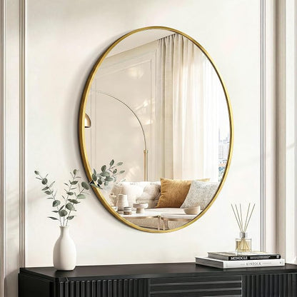 Oval Bathroom Mirror for Wall, 22"x28" Gold Bathroom Vanity Mirror | HD Shatterproof Glass, Metal Framed, Oval Vanity Mirrors for Bathroom, Bedroom, Living Room, Entryway, Horizontal or Vertical