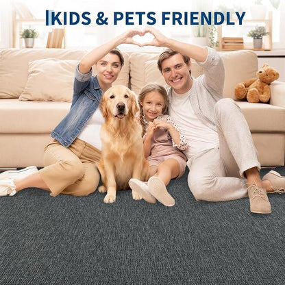 Garvee Woven Textured Area Rug 5x7 Washable Rugs for Living Room Charcoal | Non Slip Non-Shedding Bedroom Rug Ultra-Thin Low Pile Carpet Farmhouse Neutral Floor Mat for Nursery Dining Room Office Dorm