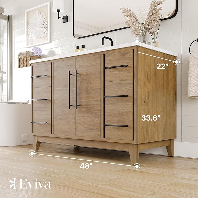 Eviva Graham 48 in. Oak Single Sink Bath Vanity with Arabescato Engineered Stone Top and Undermount Porcelain Sink