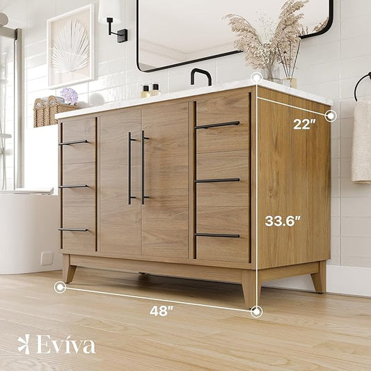 Eviva Graham 48 in. Oak Single Sink Bath Vanity with Arabescato Engineered Stone Top and Undermount Porcelain Sink