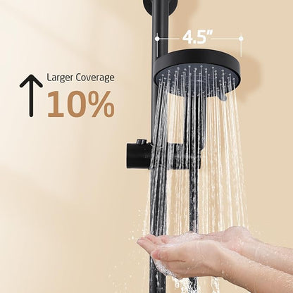 KES Adjustable Shower Head Holder with Slide Bar Combo, Handheld Shower Head with Hose 5-Function Handheld Shower Kit with Handheld Set Matte Black, F204-BK-C1