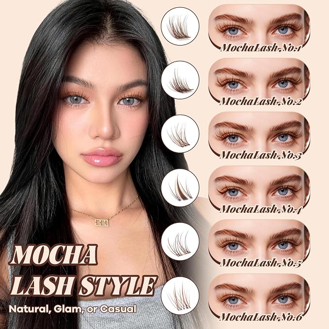 B&Q Brown Lash Clusters Blonde Velure Eyelash Cluster for Light Hair, MochaLash Cluster Eyelash Extensions Soft Browns False Eyelashes Comfortable Velure Eyelash Clusters（Velure 06）