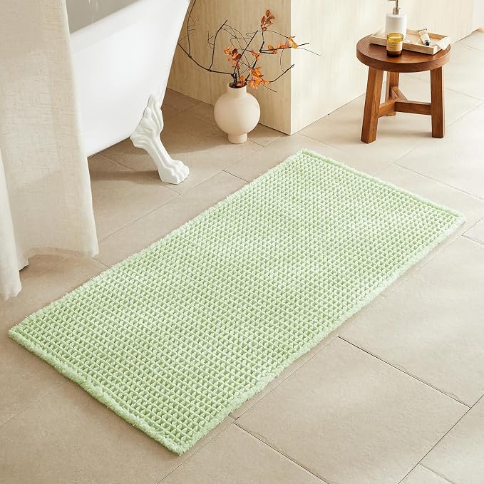 TYUU Waffle Bath Mat, Boho Bathroom Rugs Non Slip, 48x24 Pale Green | Super Absorbent Quick Dry Bath Rug, Non-Slip Backing, Soft Waffle Washable Farmhouse Bathroom Mats, Tub, Shower & Home Decor