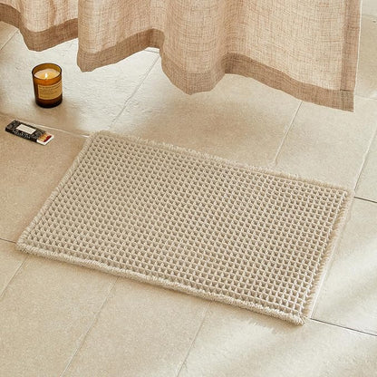 TYUU Waffle Bath Mat, Small Boho Bathroom Rugs Non Slip 24x16 Pale Beige | Super Absorbent Quick Dry Bath Rug, Non-Slip Backing, Soft Waffle Washable Farmhouse Bathroom Mats, Tub, Shower & Home Decor