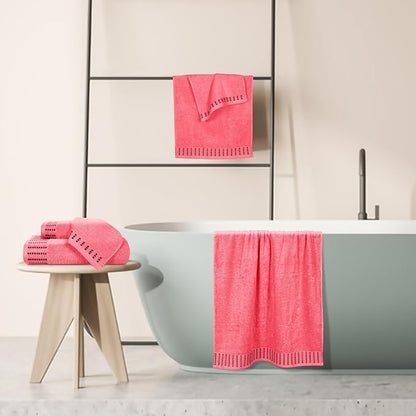 Ultra Soft 6 Pack Cotton Towel Set, Contains 2 Bath Towels 28x55 inch, 2 Hand Towels 16x24 inch & 2 Wash Cloths 12x12 inch, Ideal Everyday use, Compact & Lightweight - Coral Orange